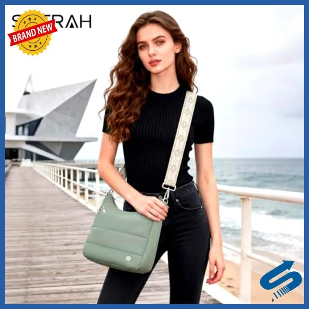 Quilted Puffer Crossbody Bag with RFID Blocking & Built-in Wallet